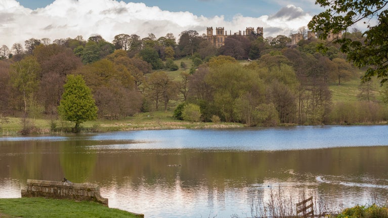View across Great Pond, Hardwick Hall towards the main house in the distance